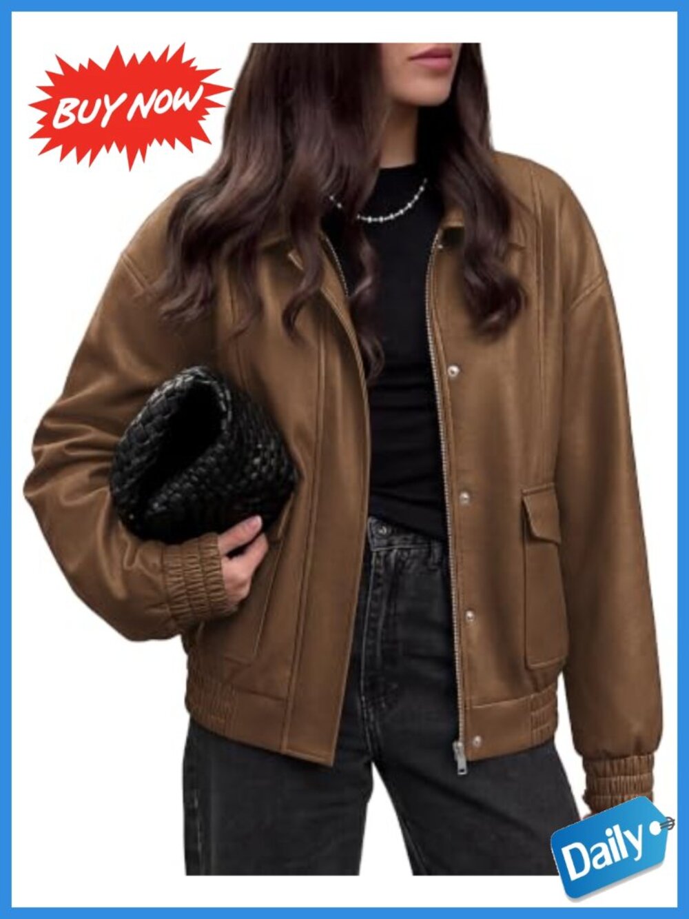 Faux Leather Jacket Womens Oversized Snap Zip Moto Biker Coat